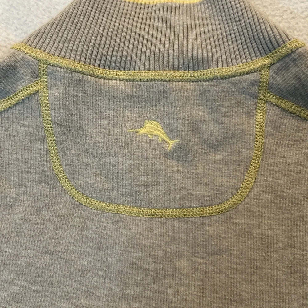 Tommy‎ Bahama Pullover Mens XL Yellow Grey Reversible Quarter Zip Ribbed Sweater